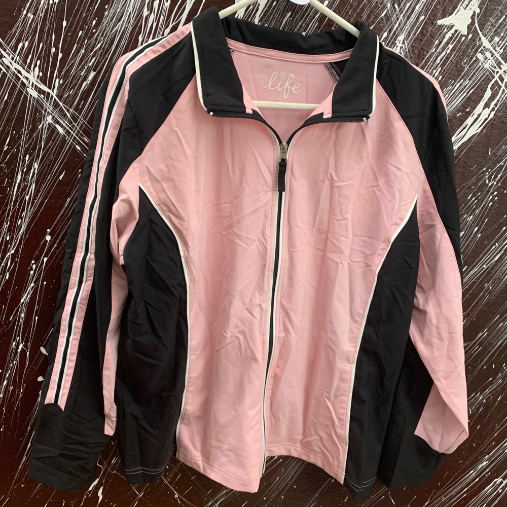 Made for Life Women XL Pink Black Track Jacket Full Zip Colorblock Activewear